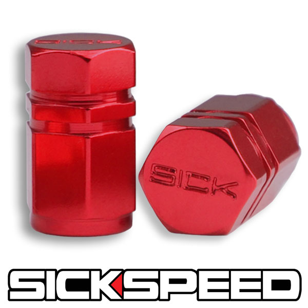 2 RED HEXAGONAL ANODIZED ALUMINUM VENTIL VALVE STEM CAPS FOR MOTORCYCLE