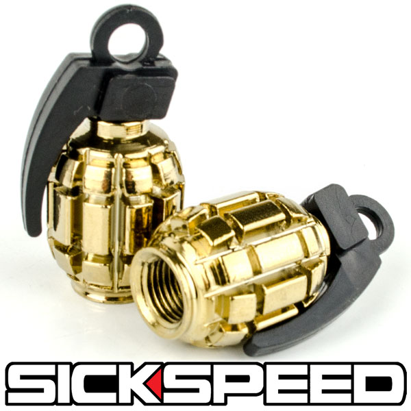 2 PC 24K GOLD ANODIZED GRENADE VALVE STEM CAP KIT/SET FOR MOTORCYCLE
