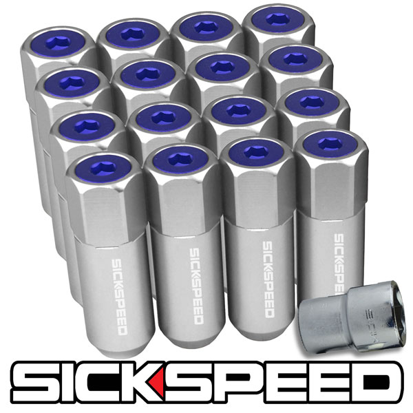 SICKSPEED 16 PC POLISHED/BLUE CAPS ALUMINUM 60MM LOCKING LUG NUTS