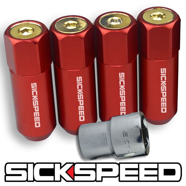 SICKSPEED 4PC RED/24K GOLD CAPPED ALUMINUM LOCKING LUG NUTS 12X1