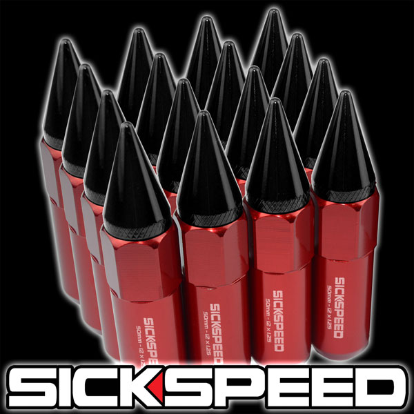 SICKSPEED 16 PC RED/BLACK SPIKED ALUMINUM 60MM LUG NUTS KAWASAKI
