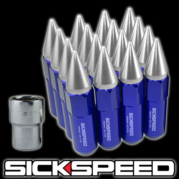 SICSKPEED 15 PC BLUE/POLISHED SPIKED 60MM LOCKING LUG NUTS FOR
