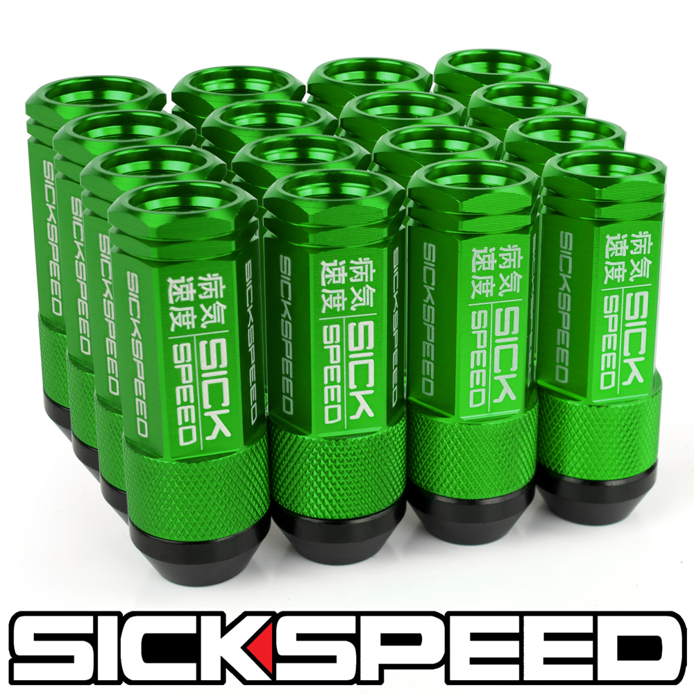 SICKSPEED 16PC GREEN ALUMINUM EXTENDED 50MM 2PC LUGS KAWASAKI