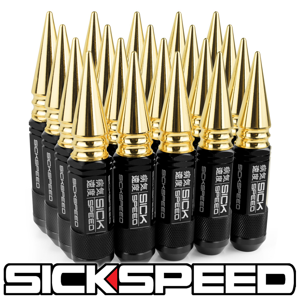SICKSPEED 20 PC BLACK/24K GOLD SPIKED ALUMINUM 60MM LUG NUTS WHEELS 12X1.5 L17