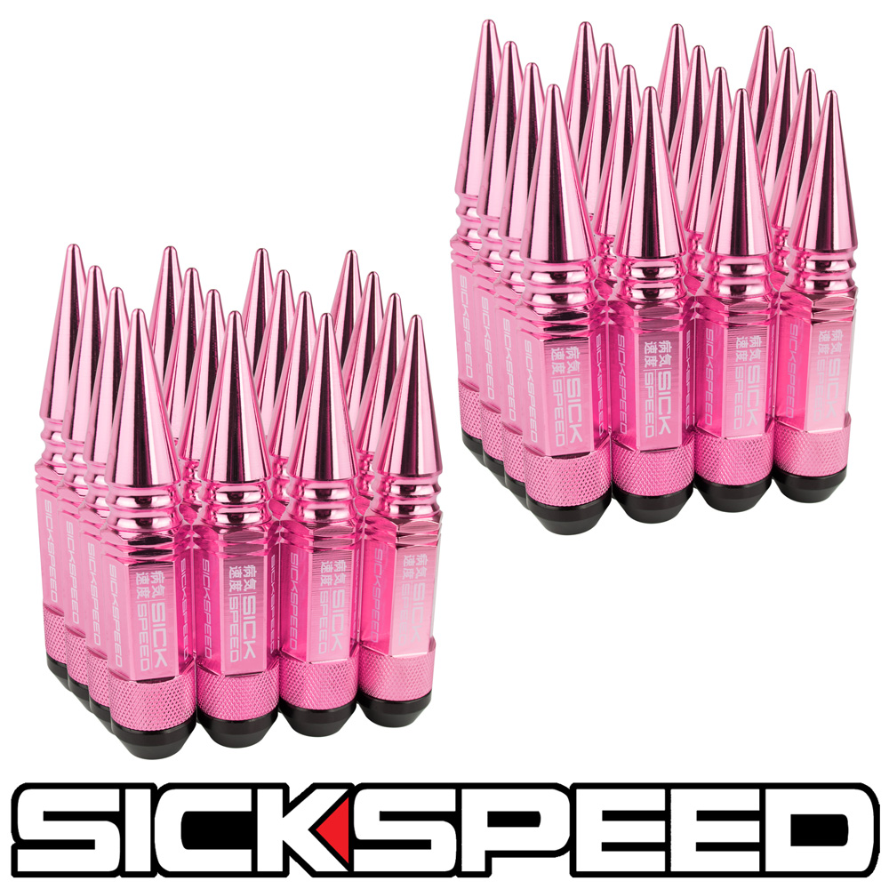 SICKSPEED 32PC PINK SPIKED ALUMINUM EXTENDED 108MM 3 PC LUG NUTS