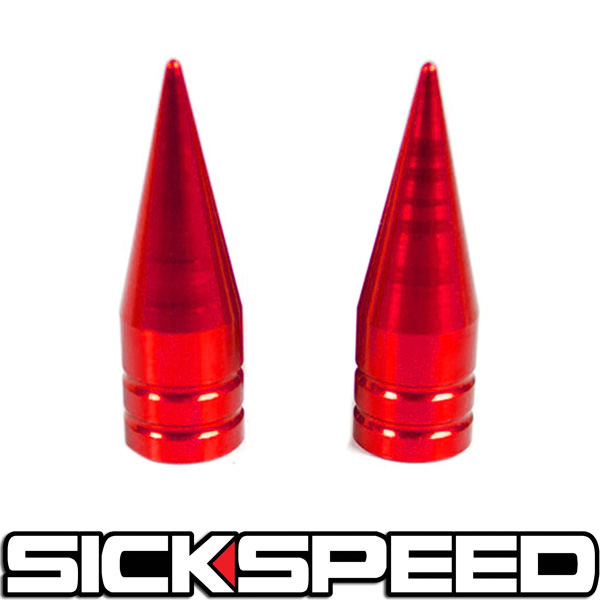 2 PC RED ALUMINUM VALVE STEM CAPS WITH SPIKES FOR MOTORCYCLE WHEEL TIRE M8